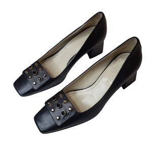 EUC Napoleoni Made In Italy Leather Studded Square Toe Heels pumps black 9/39